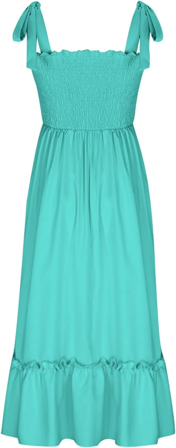 Sundresses for Women Fashion Strap Square Neck Sleeveless Summer Dresses Casual Beach Vacation Long Maxi A Line Dress