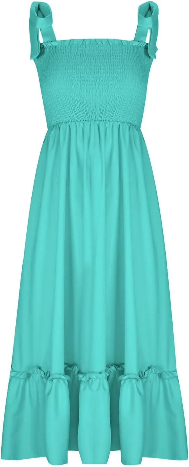 Sundresses for Women Fashion Strap Square Neck Sleeveless Summer Dresses Casual Beach Vacation Long Maxi A Line Dress