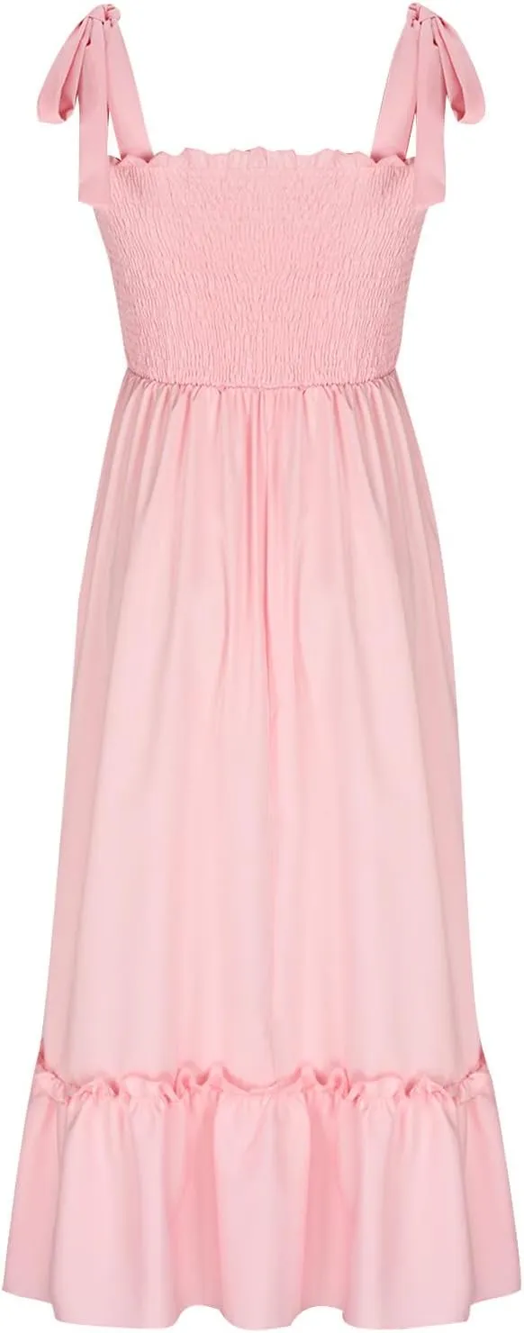 Sundresses for Women Fashion Strap Square Neck Sleeveless Summer Dresses Casual Beach Vacation Long Maxi A Line Dress