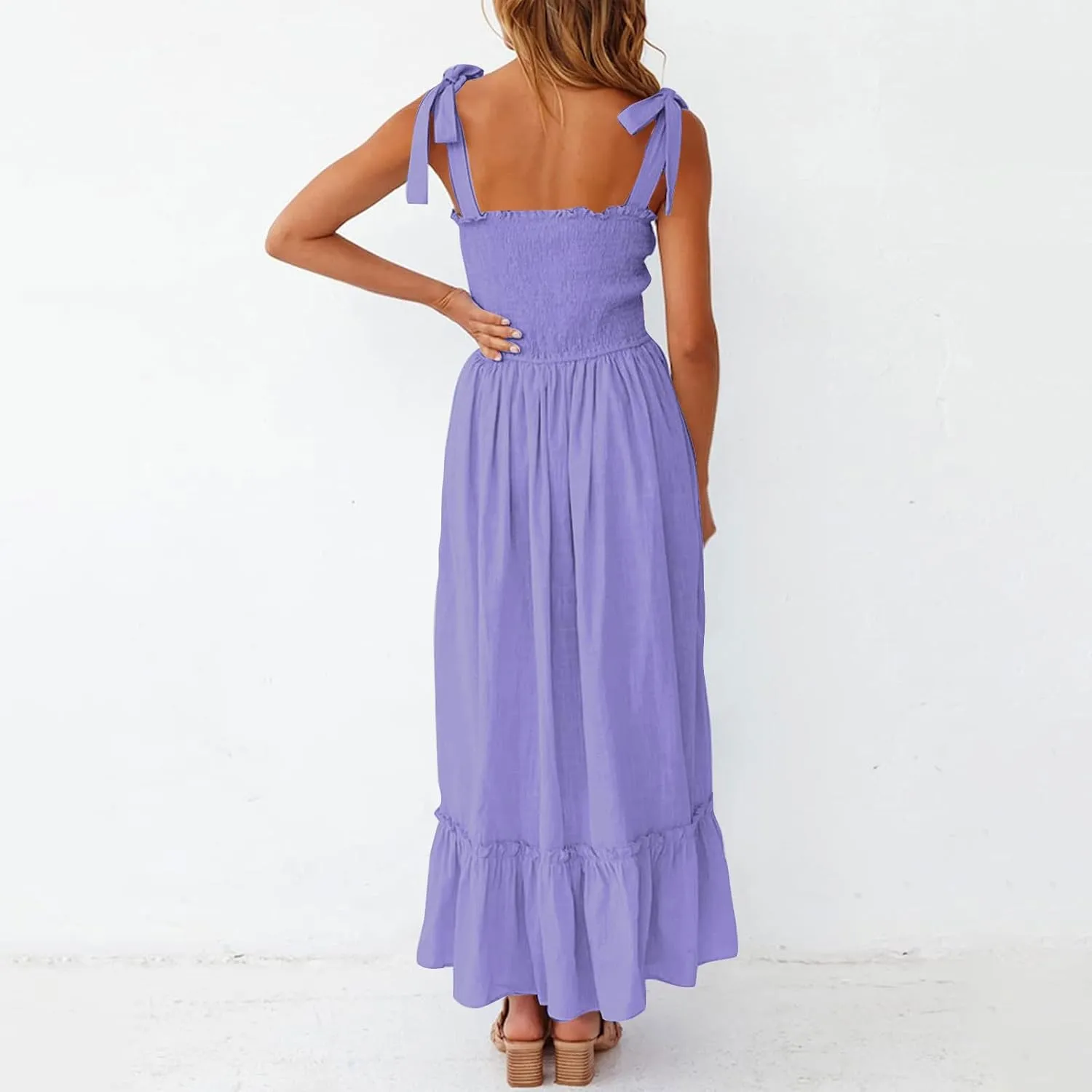 Sundresses for Women Fashion Strap Square Neck Sleeveless Summer Dresses Casual Beach Vacation Long Maxi A Line Dress