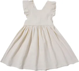 Toddler Linen Dress Baby Girls Ruffle Sleeveless Casual Party Dresses Summer Beach Sundress Mini Dresses