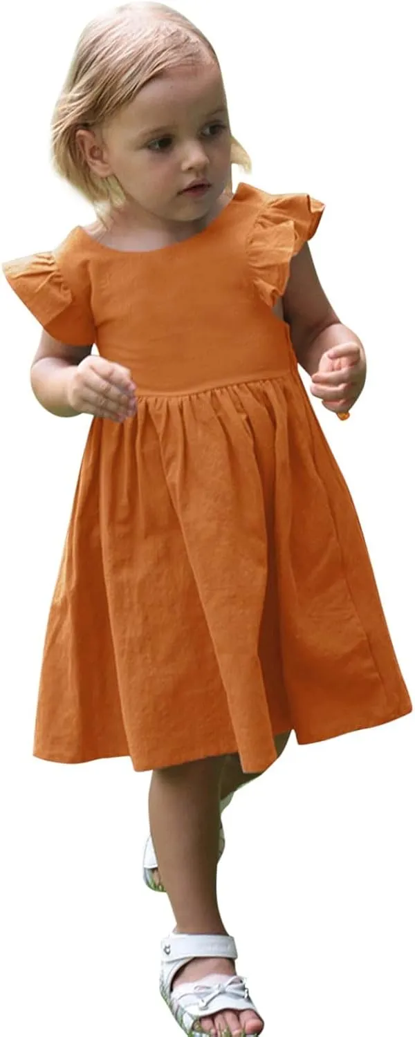Toddler Linen Dress Baby Girls Ruffle Sleeveless Casual Party Dresses Summer Beach Sundress Mini Dresses