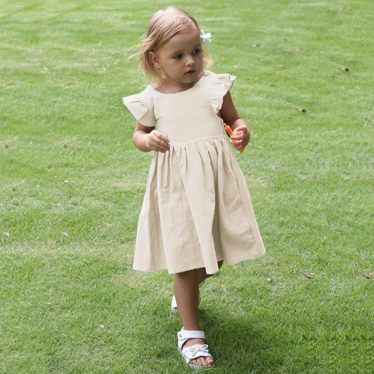 Toddler Linen Dress Baby Girls Ruffle Sleeveless Casual Party Dresses Summer Beach Sundress Mini Dresses
