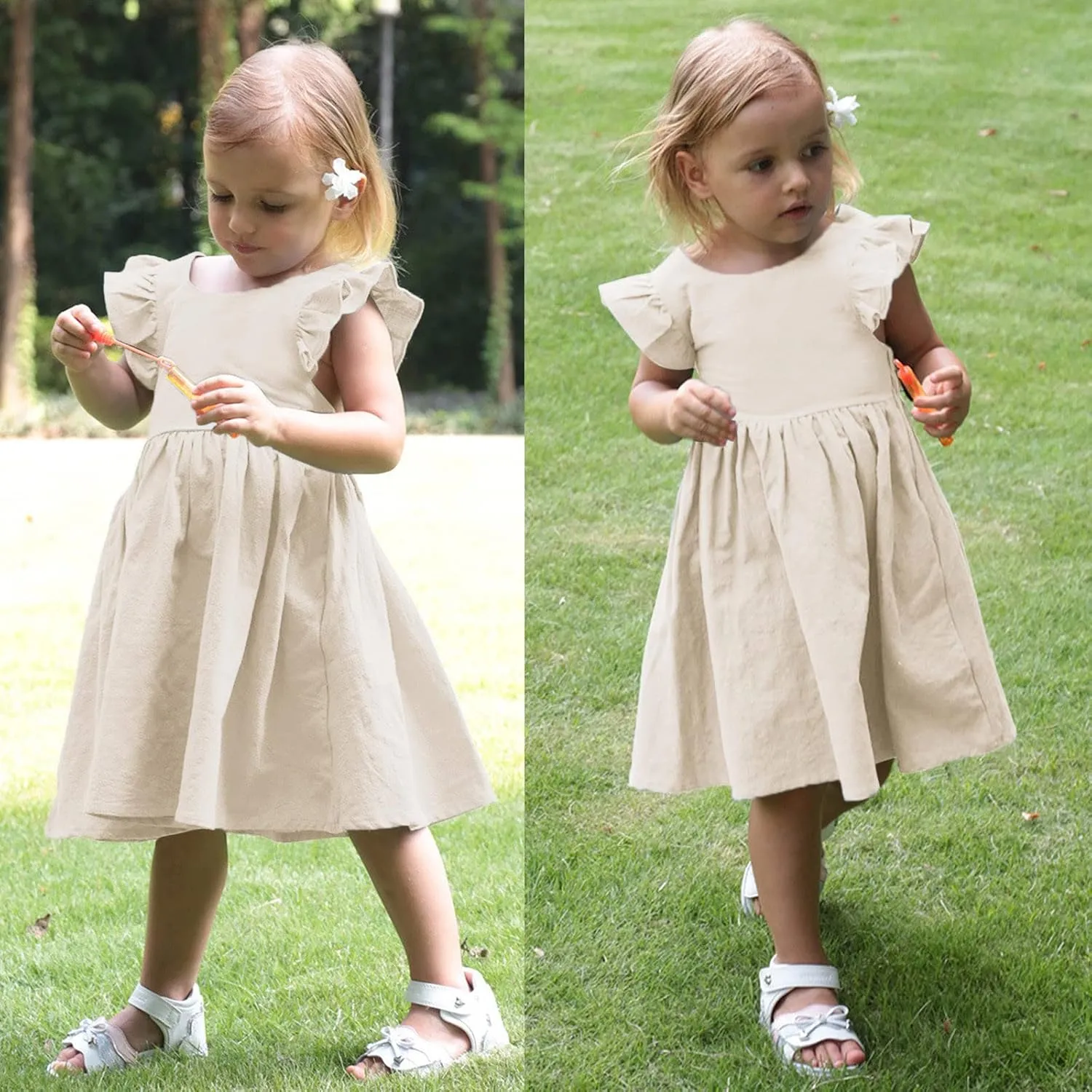 Toddler Linen Dress Baby Girls Ruffle Sleeveless Casual Party Dresses Summer Beach Sundress Mini Dresses