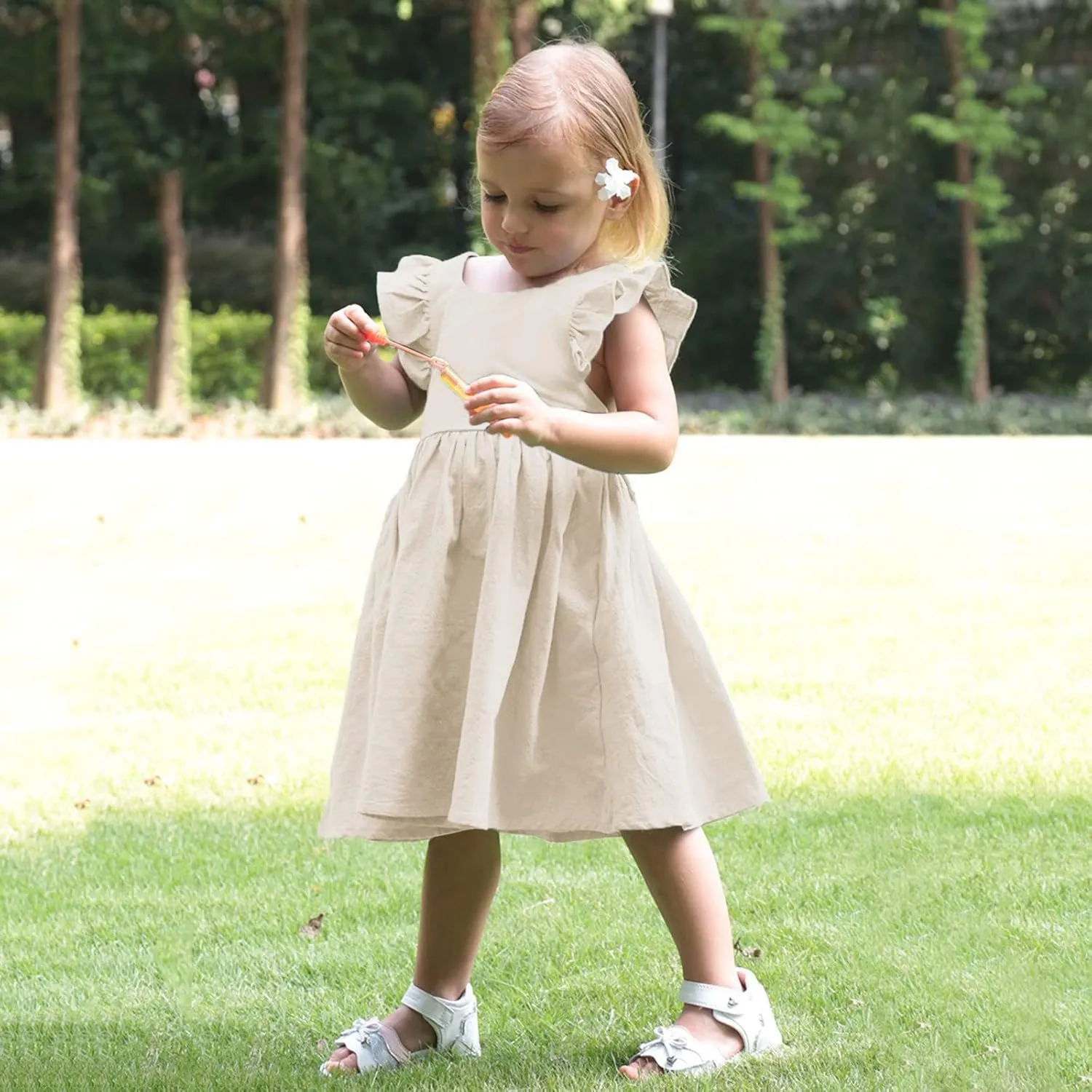 Toddler Linen Dress Baby Girls Ruffle Sleeveless Casual Party Dresses Summer Beach Sundress Mini Dresses