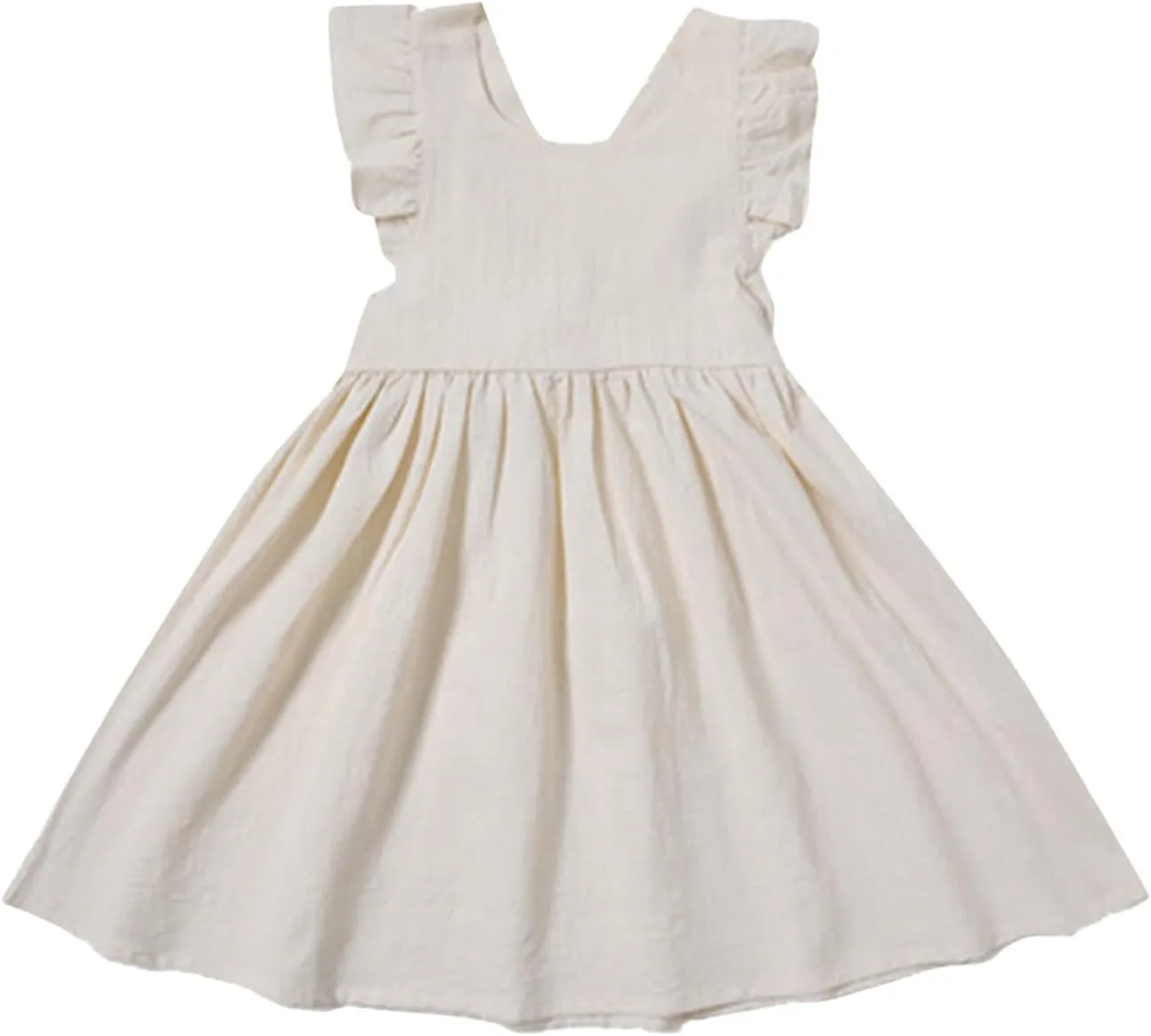 Toddler Linen Dress Baby Girls Ruffle Sleeveless Casual Party Dresses Summer Beach Sundress Mini Dresses