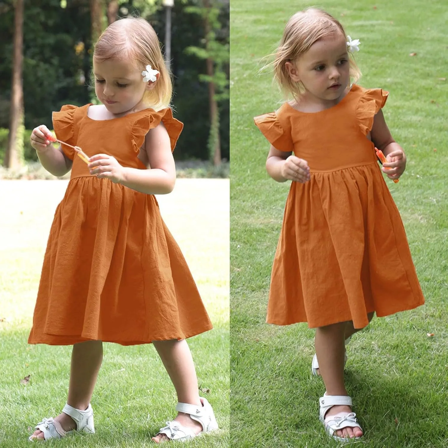 Toddler Linen Dress Baby Girls Ruffle Sleeveless Casual Party Dresses Summer Beach Sundress Mini Dresses