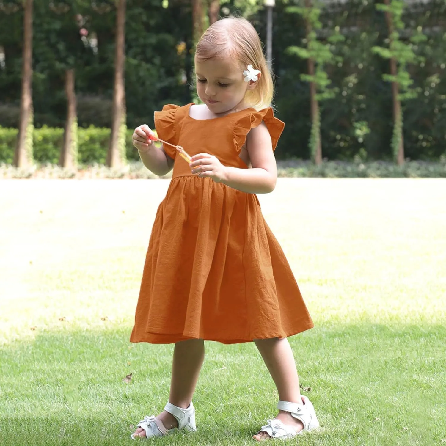 Toddler Linen Dress Baby Girls Ruffle Sleeveless Casual Party Dresses Summer Beach Sundress Mini Dresses