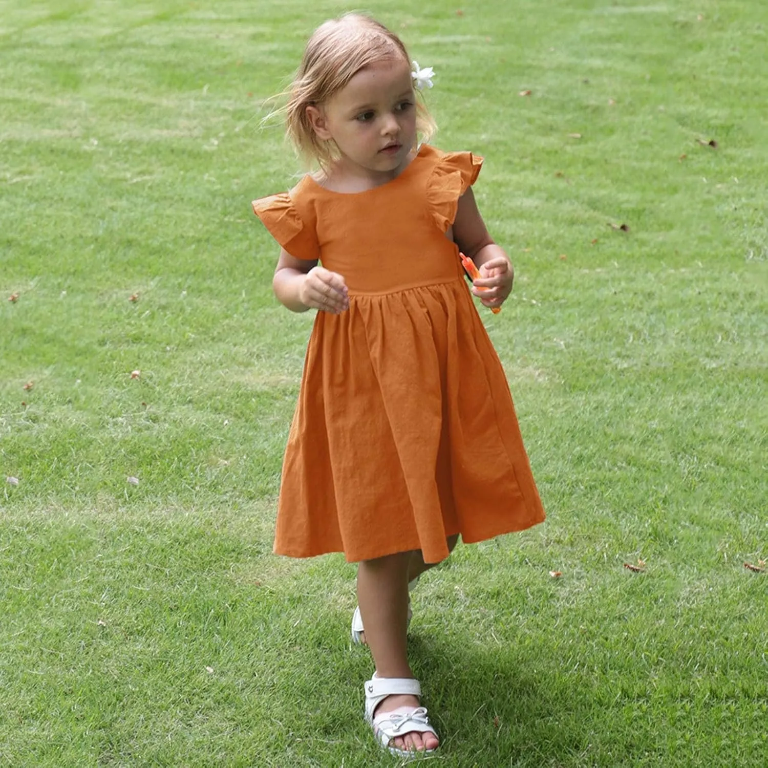 Toddler Linen Dress Baby Girls Ruffle Sleeveless Casual Party Dresses Summer Beach Sundress Mini Dresses