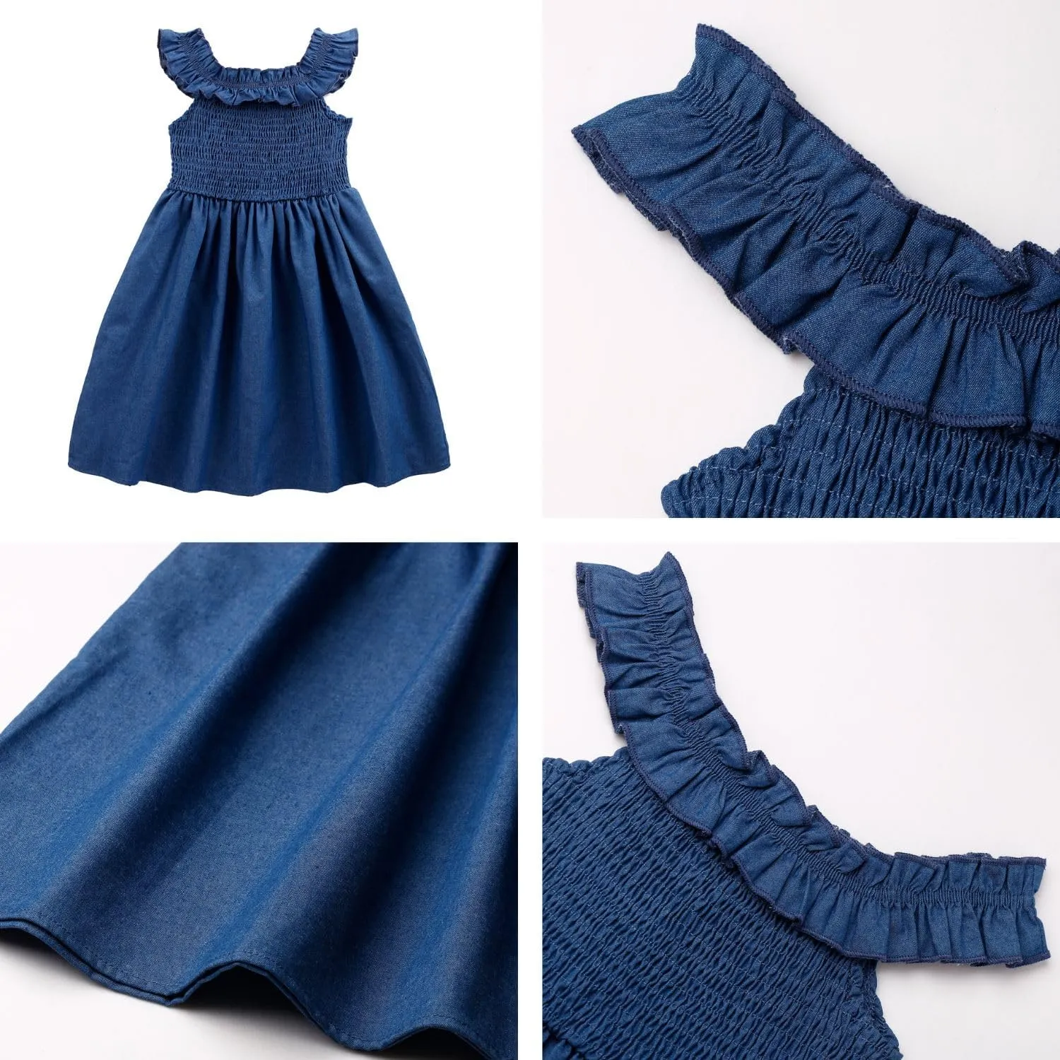 Toddler Little Girls Summer Dresses Floral Ruffle Sleeve A-Line Sundress Smocked Swing Birthday Outfits Dress 2-7 Years