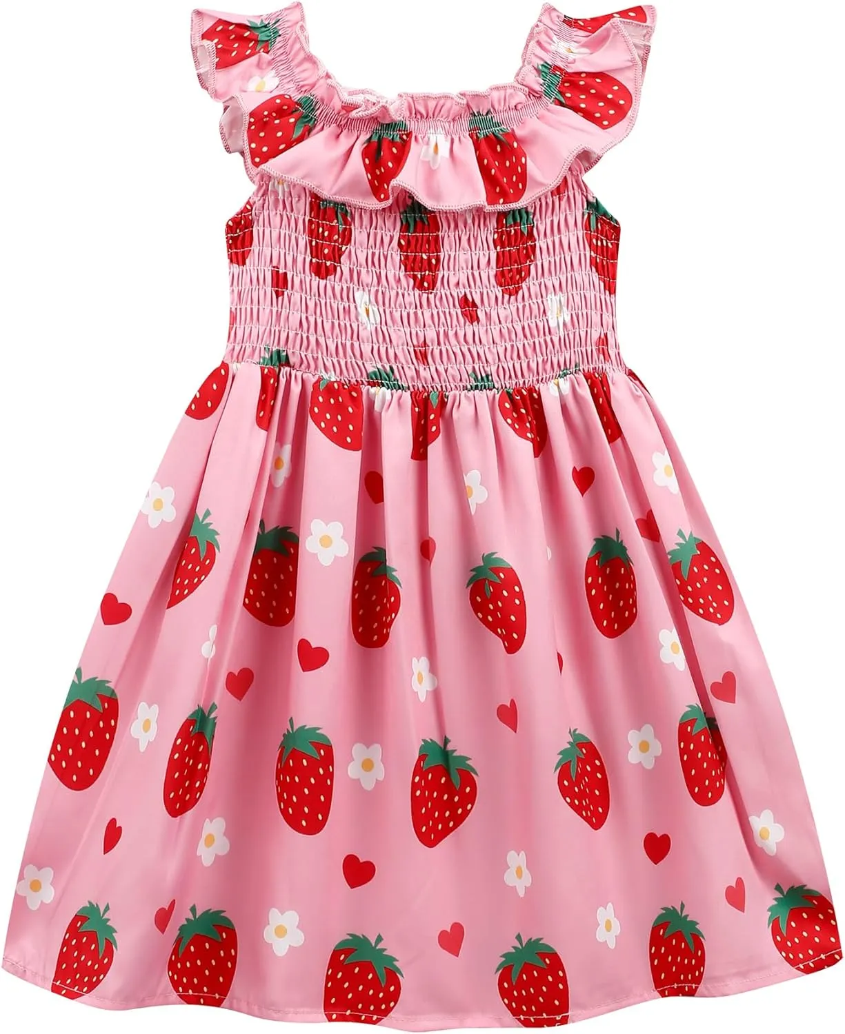 Toddler Little Girls Summer Dresses Floral Ruffle Sleeve A-Line Sundress Smocked Swing Birthday Outfits Dress 2-7 Years