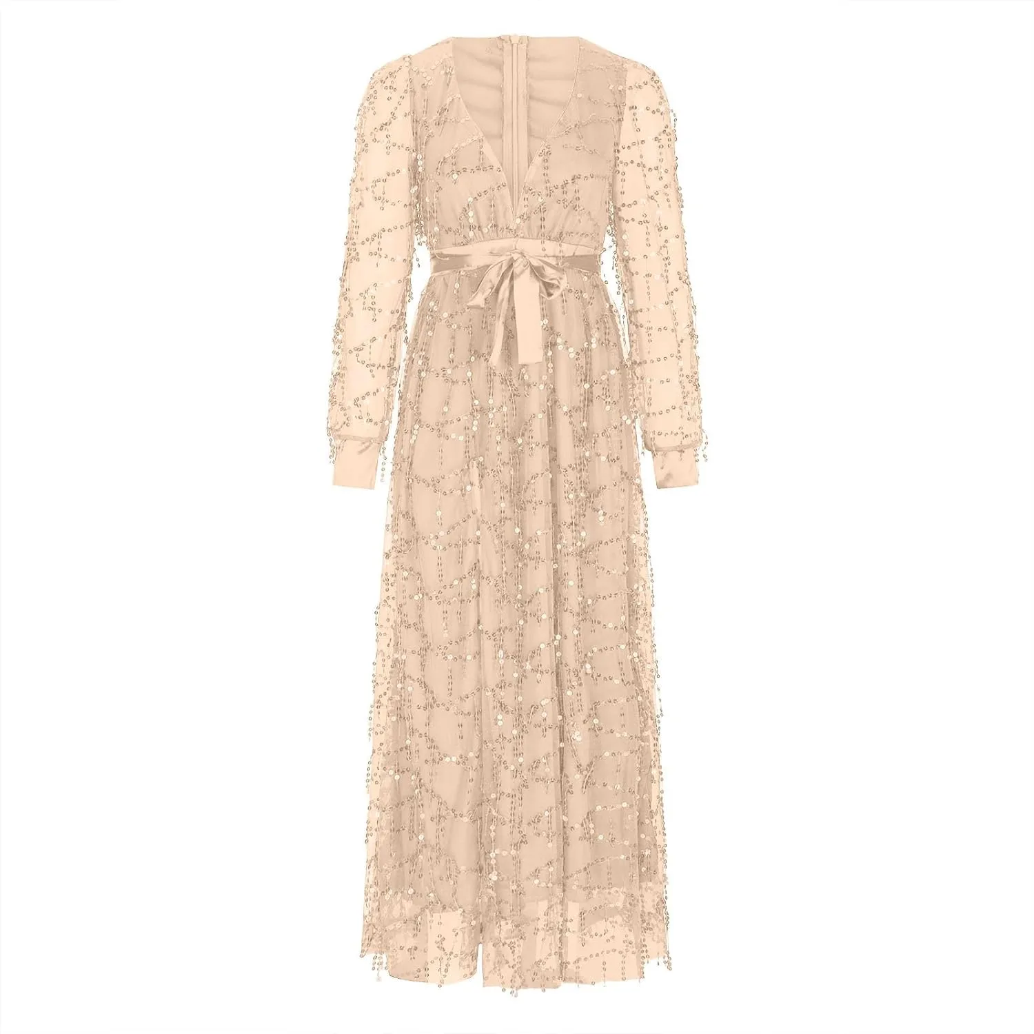 Wedding Guest Dresses for Women, Cocktail Dress, Sparkly Glitter V-Neck Party Dress, High Split Chiffon Evening Dress