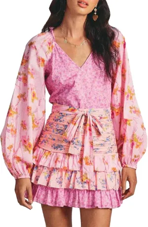 Women Casual Mini Dress Long Sleeve Floral Dress Layered Ruffle V-Neck Summer Dress Beach Sundress