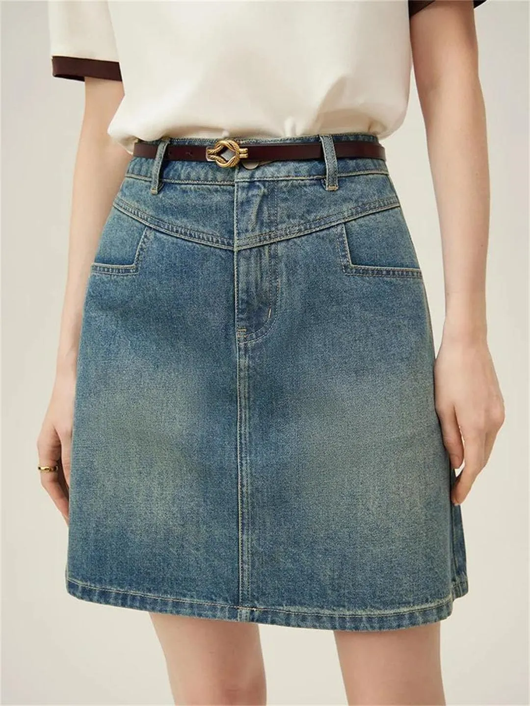 Women Denim Skirt A-Line High Waisted Short Casual Solid Slim Fit Skirt