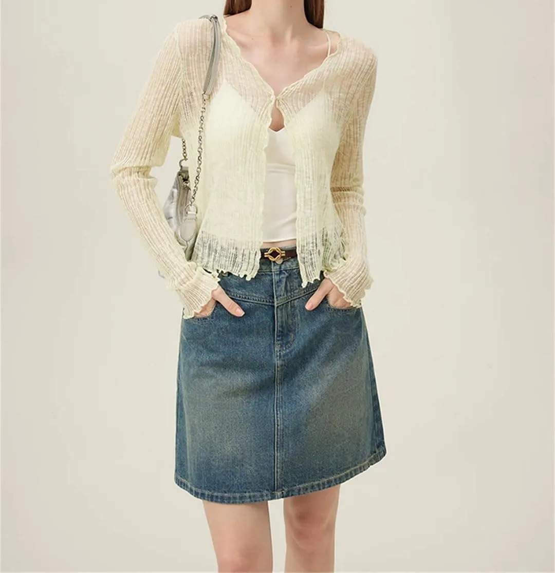 Women Denim Skirt A-Line High Waisted Short Casual Solid Slim Fit Skirt