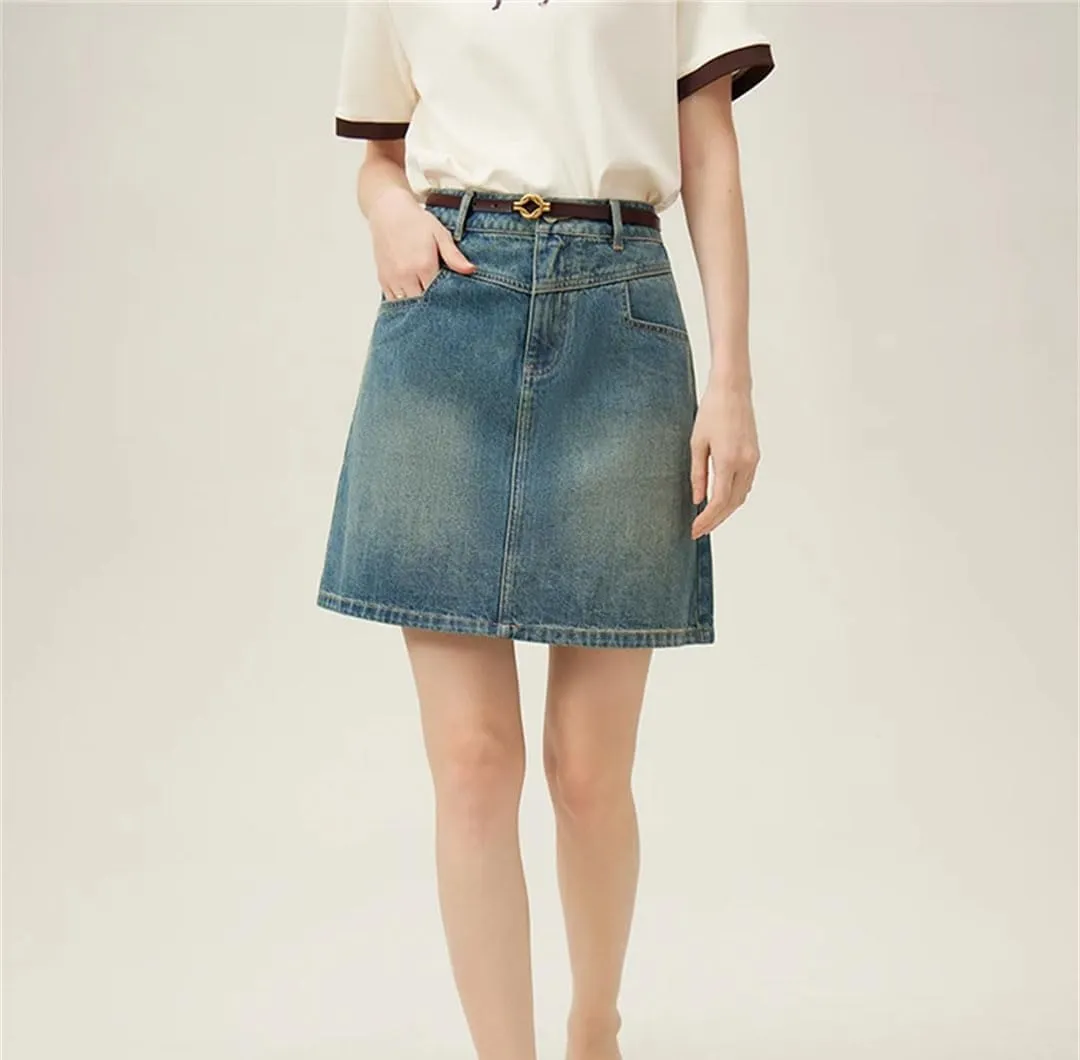 Women Denim Skirt A-Line High Waisted Short Casual Solid Slim Fit Skirt