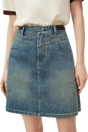 Women Denim Skirt A-Line High Waisted Short Casual Solid Slim Fit Skirt