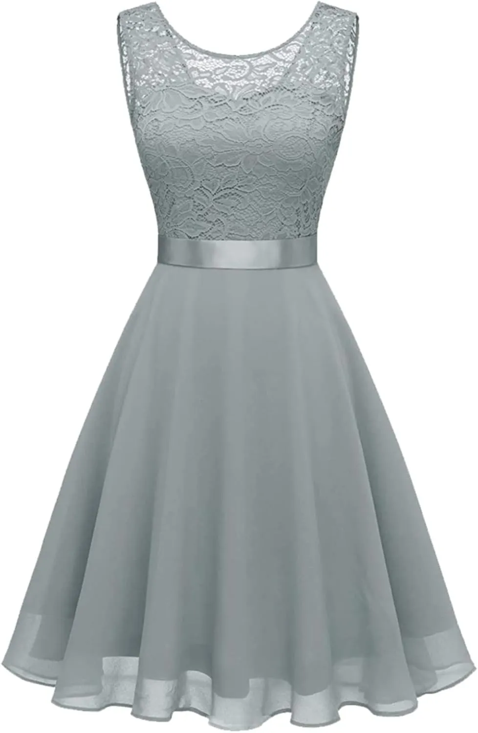 Women Mesh Floral Embroidery Cocktail Dress Sleevelesss Crewneck Flared a Line Midi Dress Wedding Prom Evening Dress