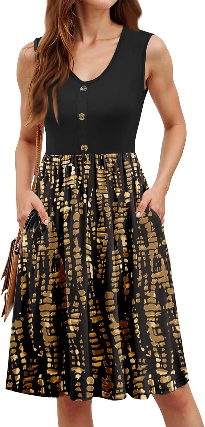 Women Summer Dresses Sleeveless Beach Vacation Clothes Resort Wear 2025 Swing Button Down Midi Sundress with Pockets