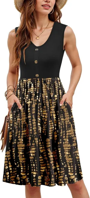 Women Summer Dresses Sleeveless Beach Vacation Clothes Resort Wear 2025 Swing Button Down Midi Sundress with Pockets