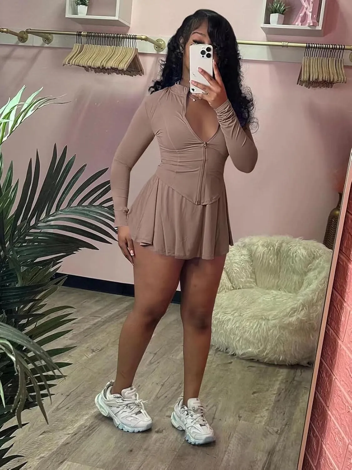 Women Two Piece Skirt Set Zip Up Crop Tops Mini Skirts Casual Dress Matching Set