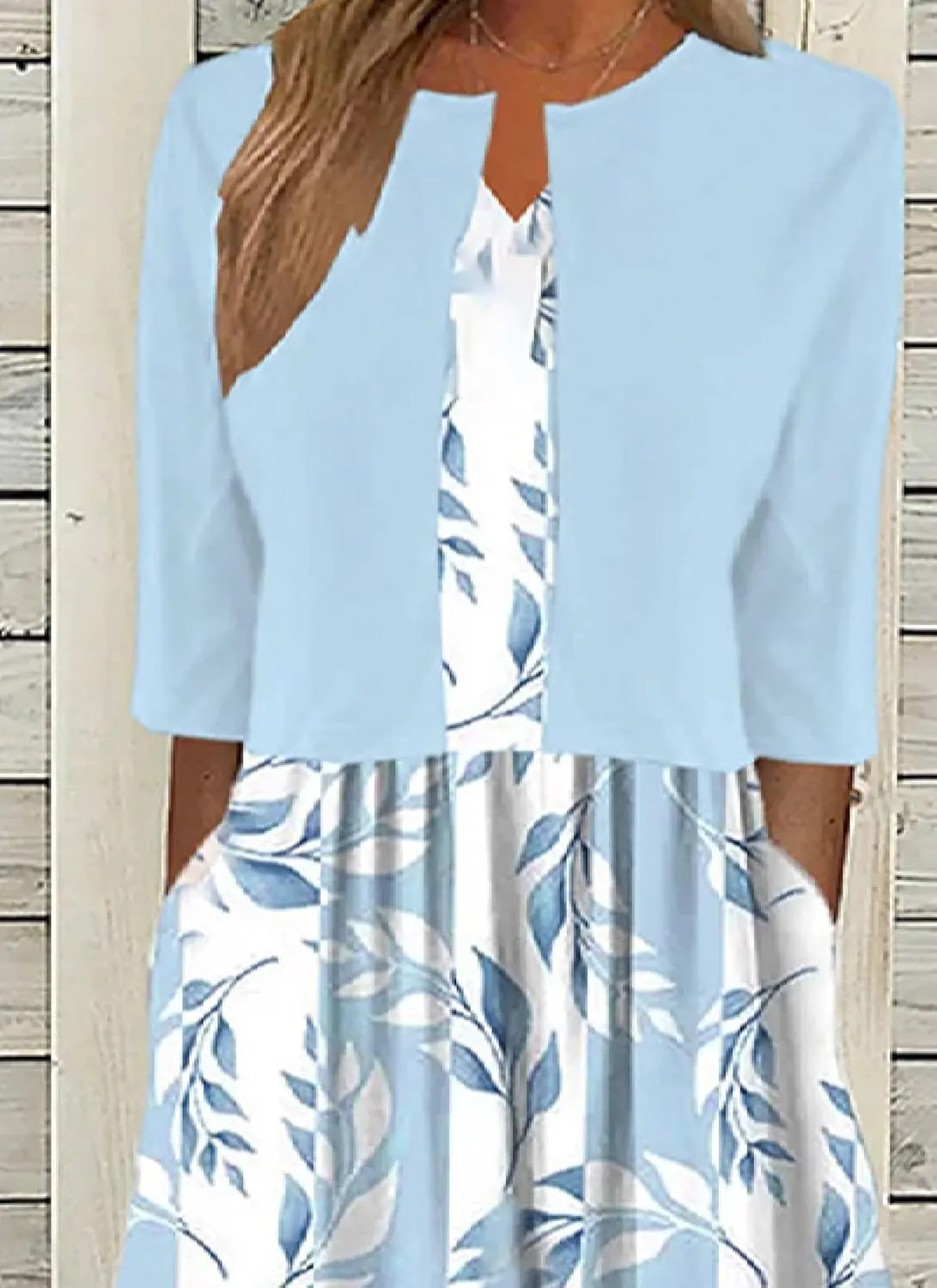 Womens 2 Piece Set Fashion Unique Plant Print Midi Dress with Jacket Cardigan Wedding Guest Floral Print Midi Dresses