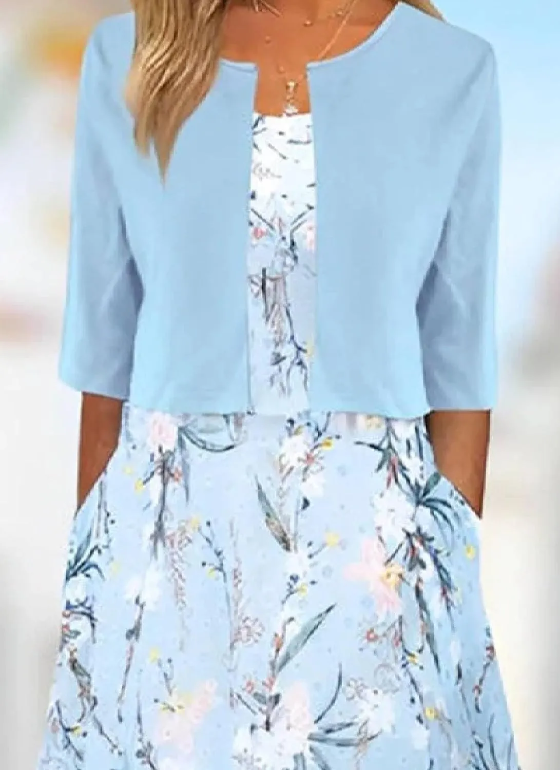Womens 2 Piece Set Fashion Unique Plant Print Midi Dress with Jacket Cardigan Wedding Guest Floral Print Midi Dresses
