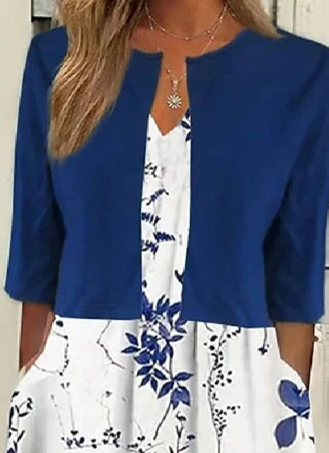 Womens 2 Piece Set Fashion Unique Plant Print Midi Dress with Jacket Cardigan Wedding Guest Floral Print Midi Dresses