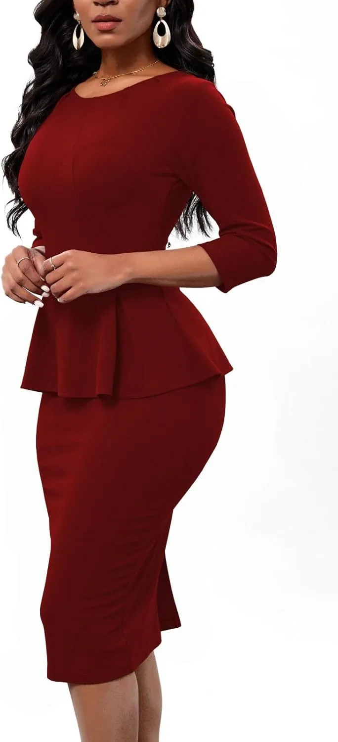 Women's Bodycon Pencil Dress Church Teacher Office Modest Business Wear to Work Sheath Suiting Dresses
