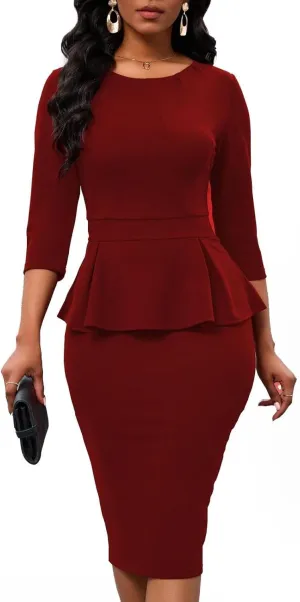 Women's Bodycon Pencil Dress Church Teacher Office Modest Business Wear to Work Sheath Suiting Dresses