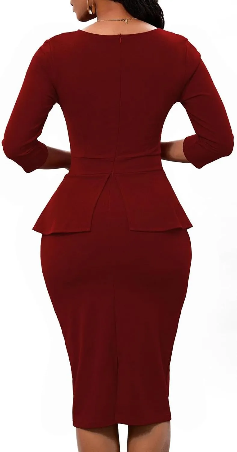 Women's Bodycon Pencil Dress Church Teacher Office Modest Business Wear to Work Sheath Suiting Dresses
