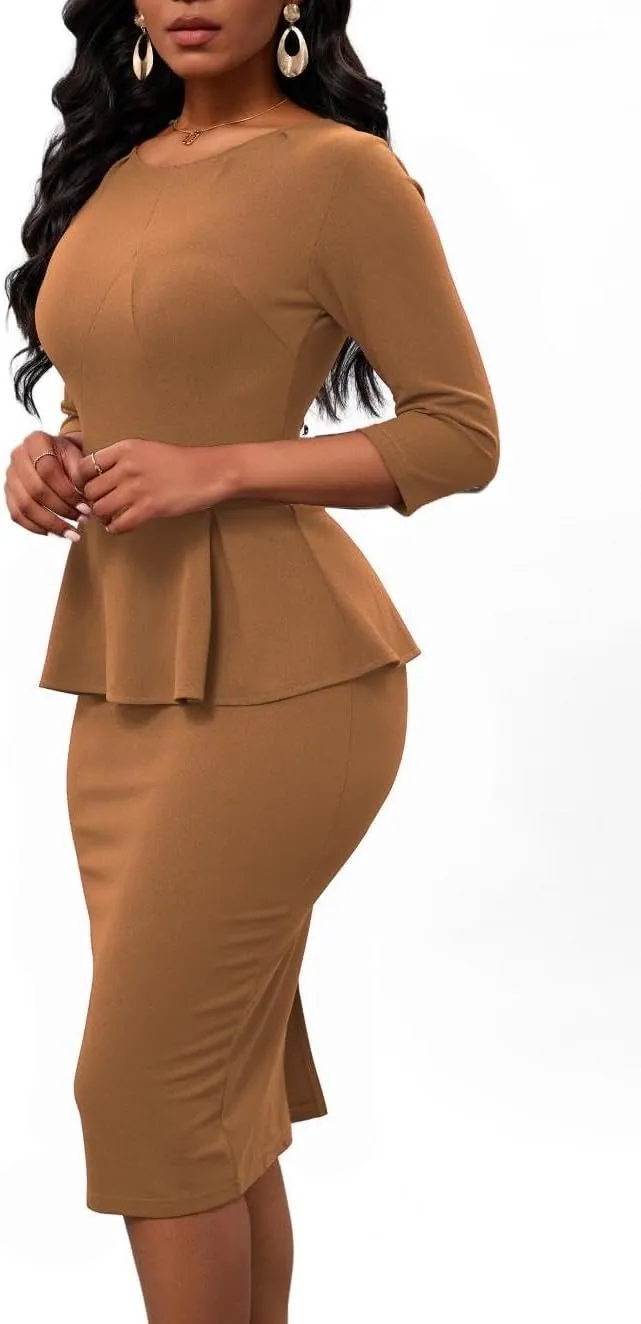 Women's Bodycon Pencil Dress Church Teacher Office Modest Business Wear to Work Sheath Suiting Dresses