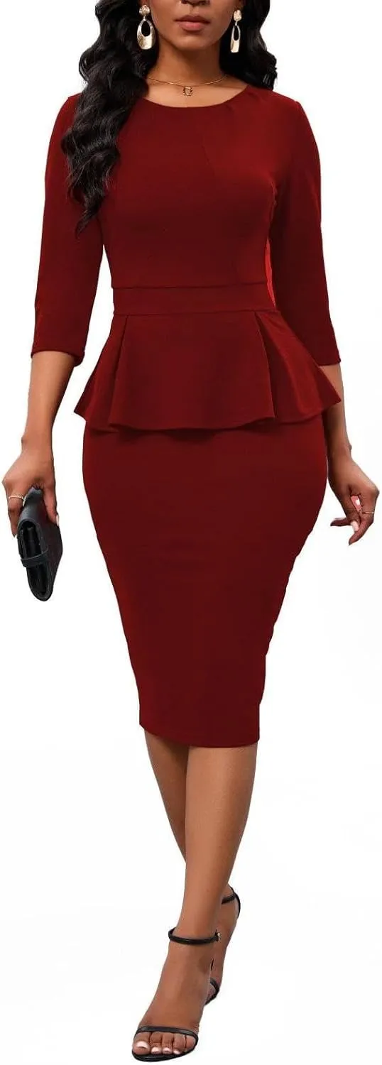 Women's Bodycon Pencil Dress Church Teacher Office Modest Business Wear to Work Sheath Suiting Dresses