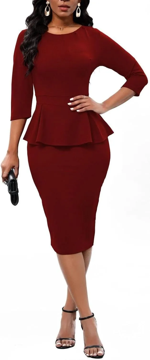 Women's Bodycon Pencil Dress Church Teacher Office Modest Business Wear to Work Sheath Suiting Dresses