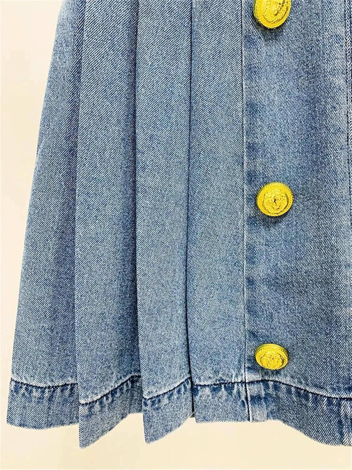 Women's Buttons Pleated Mini Denim Skirt Fashion Solid Slim Stretch Low Waisted Jean Skirt