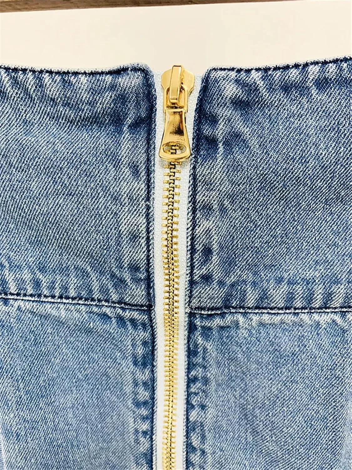 Women's Buttons Pleated Mini Denim Skirt Fashion Solid Slim Stretch Low Waisted Jean Skirt