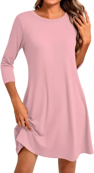 Womens Casual Long Sleeve T Shirt Dresses Trendy Plus Size 3/4 Sleeve Mini Dress Elegant Formal Flowy Short Dress