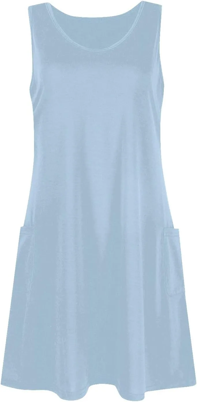 Women's Casual Print Summer Bohemian Beach Dress with Pockets V Neck Tank Dress