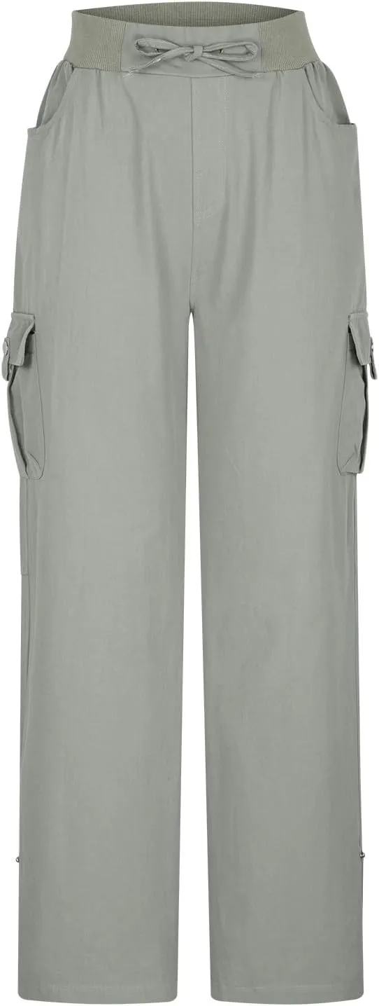 Womens Cropped Pants Plus Size Fashion 2025 Casual Lightweight Drawstring Elastic Trousers Skinny Pants with Pockets
