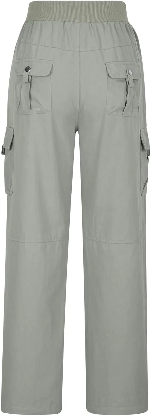 Womens Cropped Pants Plus Size Fashion 2025 Casual Lightweight Drawstring Elastic Trousers Skinny Pants with Pockets