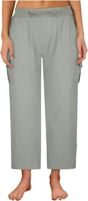 Womens Cropped Pants Plus Size Fashion 2025 Casual Lightweight Drawstring Elastic Trousers Skinny Pants with Pockets
