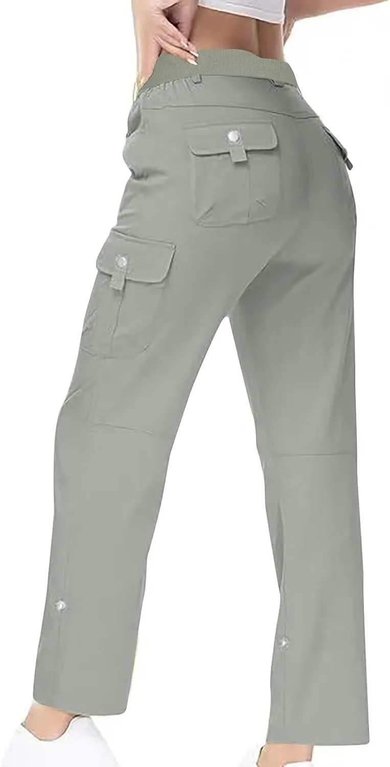 Womens Cropped Pants Plus Size Fashion 2025 Casual Lightweight Drawstring Elastic Trousers Skinny Pants with Pockets