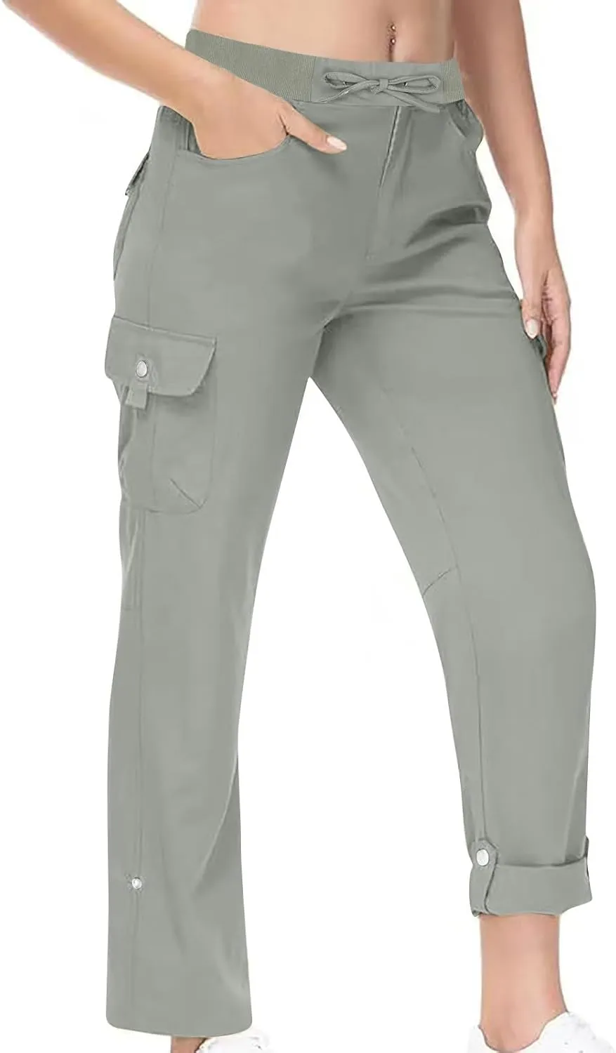 Womens Cropped Pants Plus Size Fashion 2025 Casual Lightweight Drawstring Elastic Trousers Skinny Pants with Pockets
