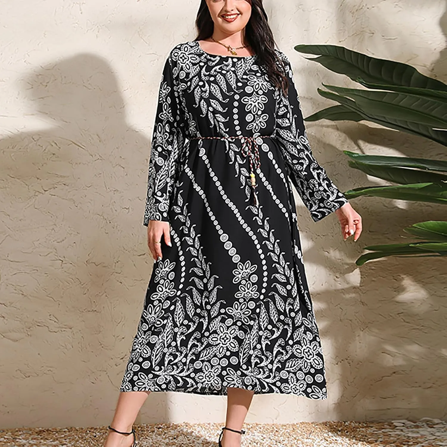 Womens Dresses Casual Dressy Long Sleeve Long Maxi Dress Fall Fashion Bohemian Floral Dresses for Women 2024