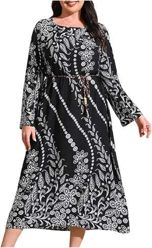 Womens Dresses Casual Dressy Long Sleeve Long Maxi Dress Fall Fashion Bohemian Floral Dresses for Women 2024