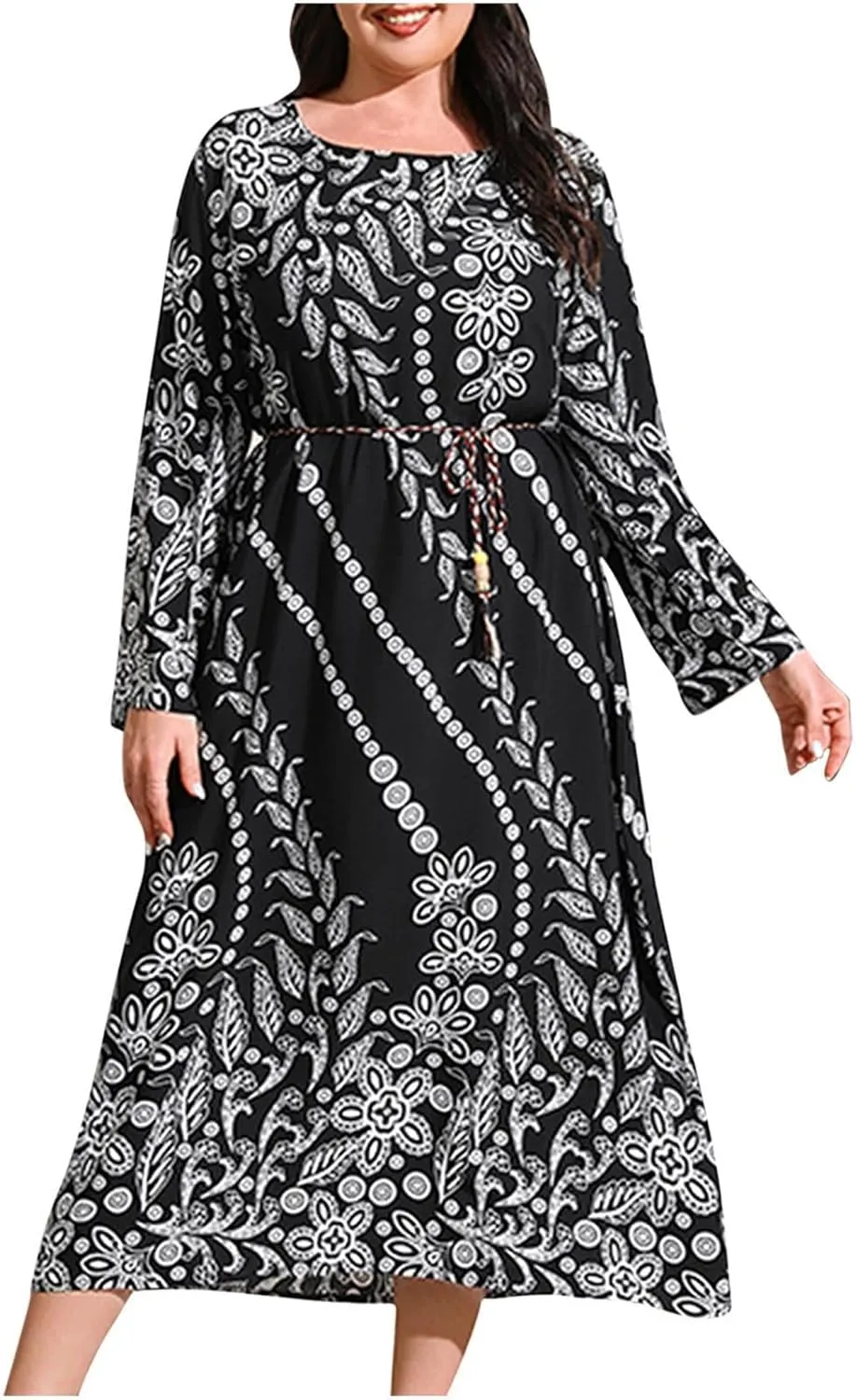 Womens Dresses Casual Dressy Long Sleeve Long Maxi Dress Fall Fashion Bohemian Floral Dresses for Women 2024