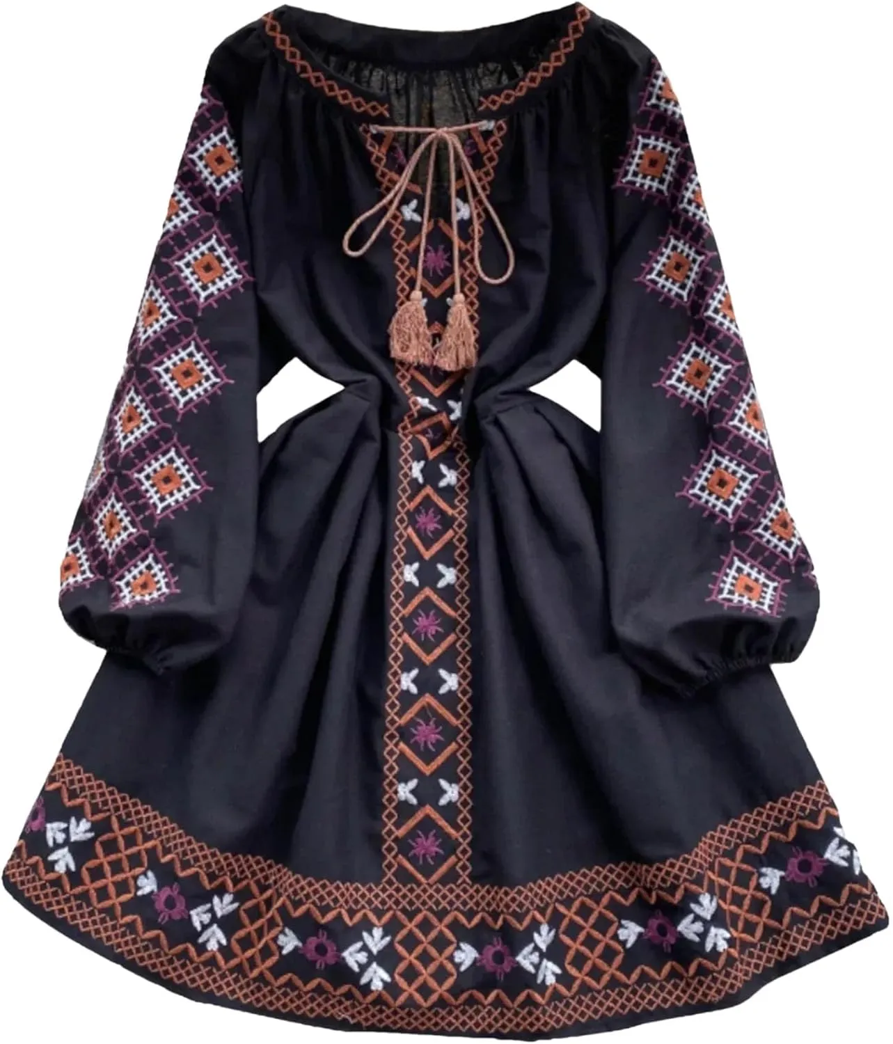 Women's Dresses for Women Spring Bohemian Dress Embroidered Lantern Sleeves Mini Dress