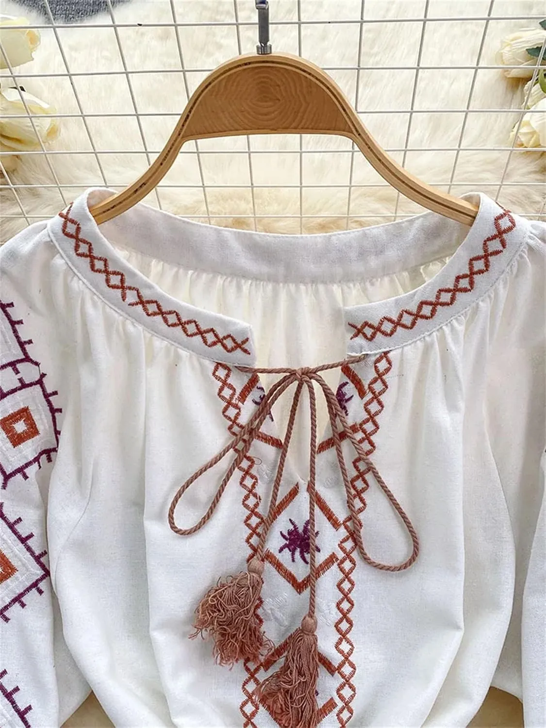 Women's Dresses for Women Spring Bohemian Dress Embroidered Lantern Sleeves Mini Dress