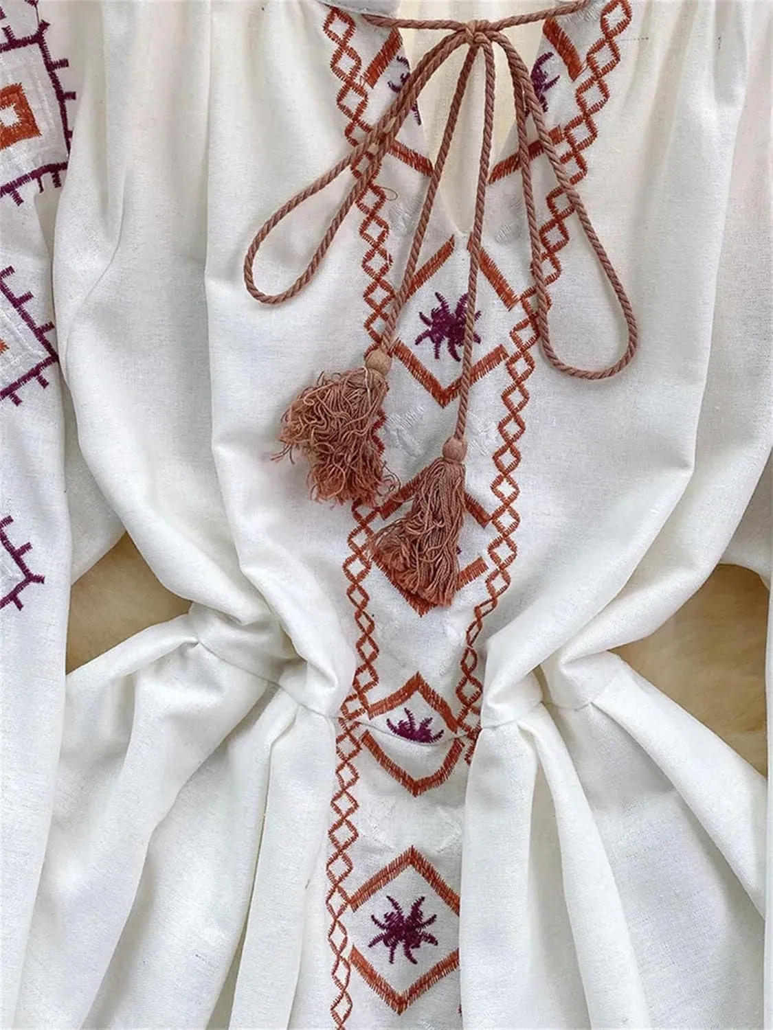 Women's Dresses for Women Spring Bohemian Dress Embroidered Lantern Sleeves Mini Dress