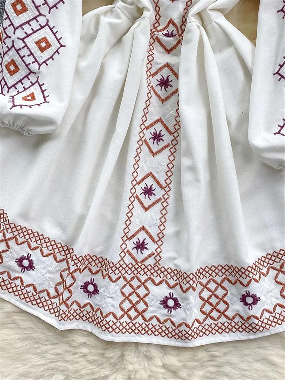 Women's Dresses for Women Spring Bohemian Dress Embroidered Lantern Sleeves Mini Dress